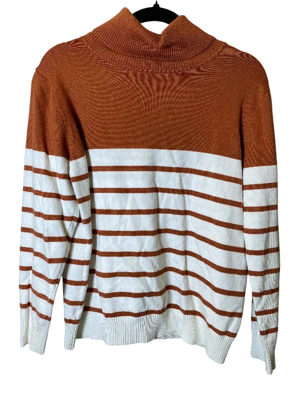 Sweater By Clothes Mentor In Orange & White, Size: M