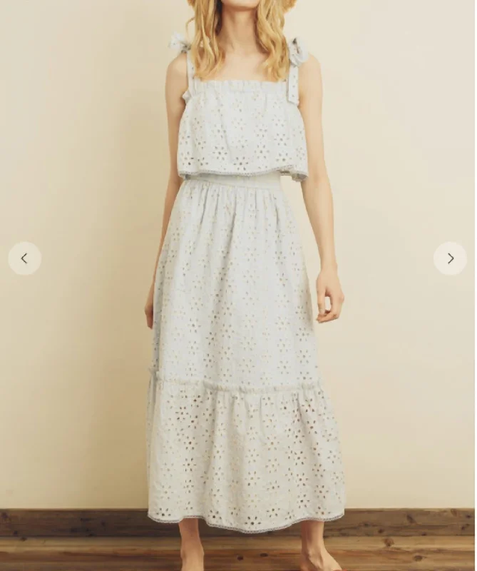 Beach Bliss Eyelet Midi Dress in Ice Blue