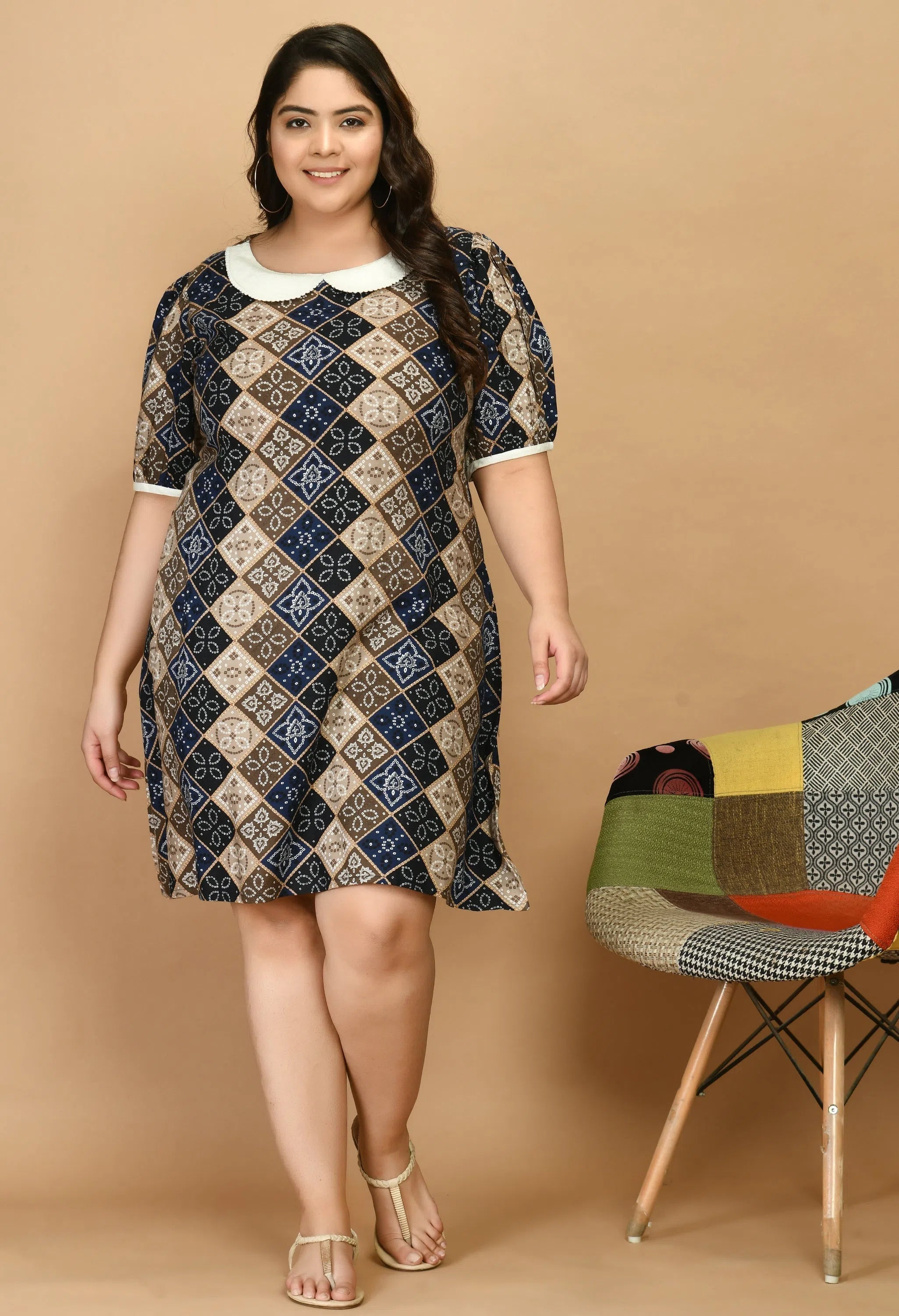 Plus Size Bandhani Printed Ethnic Dress