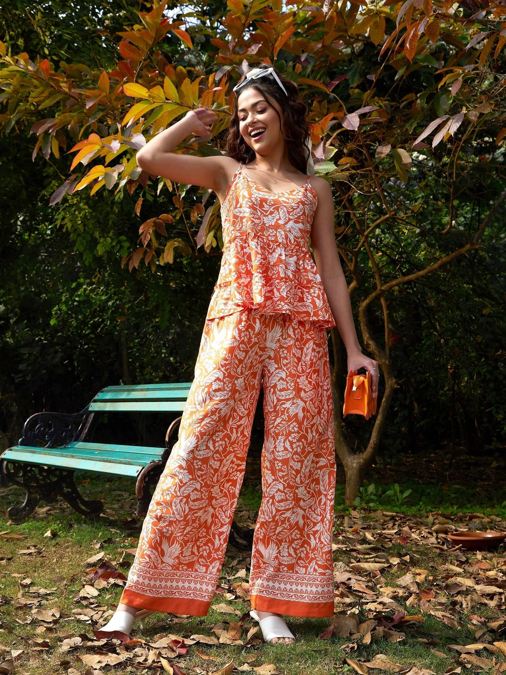 Women Printed Standard Orange Jumpsuits & Sets