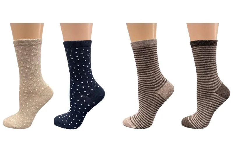 Cotton Crew Pen Striped or Pen Dot Dress Socks for Women, Dressy Casual Cute Socks