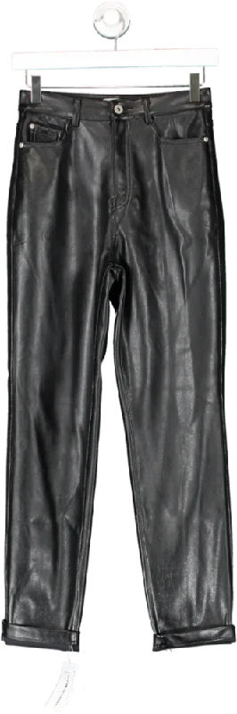 BOA Black Faux Leather Mom Trousers UK XS