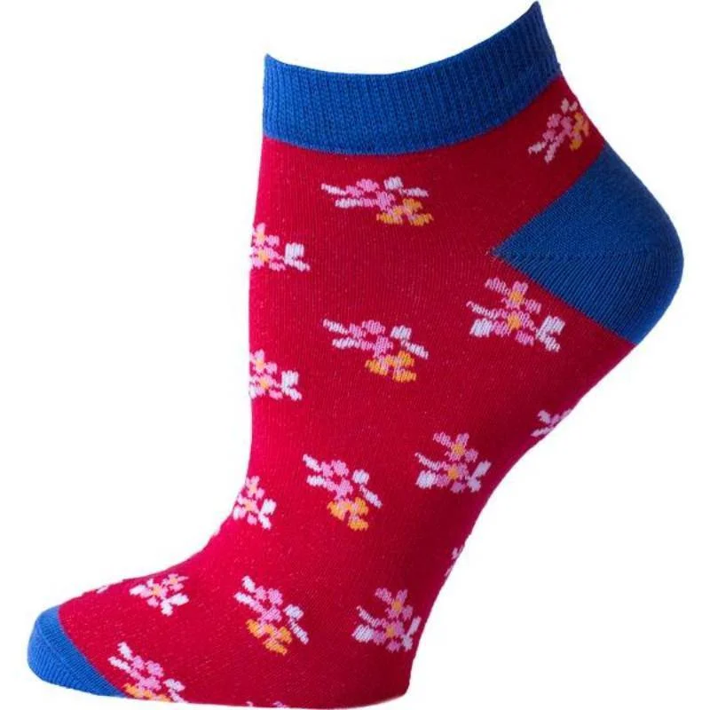 Women's Colorful Floral Pattern, Ankle Socks, Low Cut Cotton Socks, Fun Socks, Color Block Socks