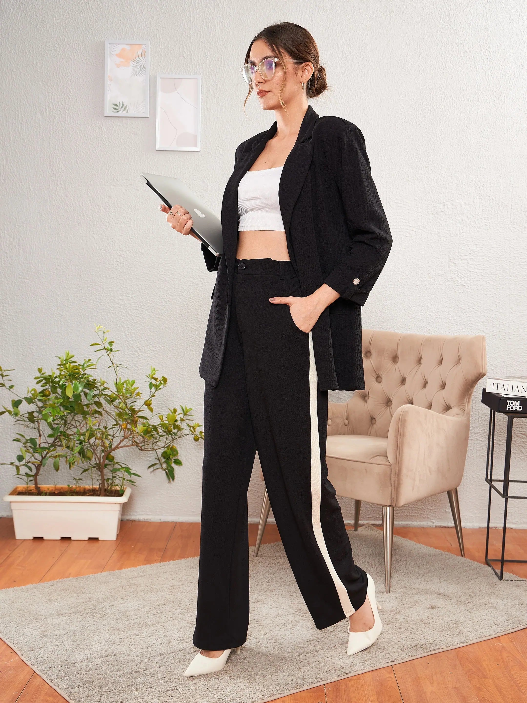 Women Solid Standard Black Jumpsuits & Sets