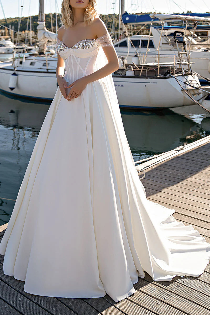 A Line Sweetheart Pearl Country Style Wedding Dress