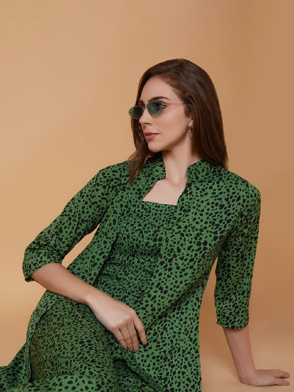 Women Printed Green Basic Jumpsuit with Shrug-AE-16028-Green