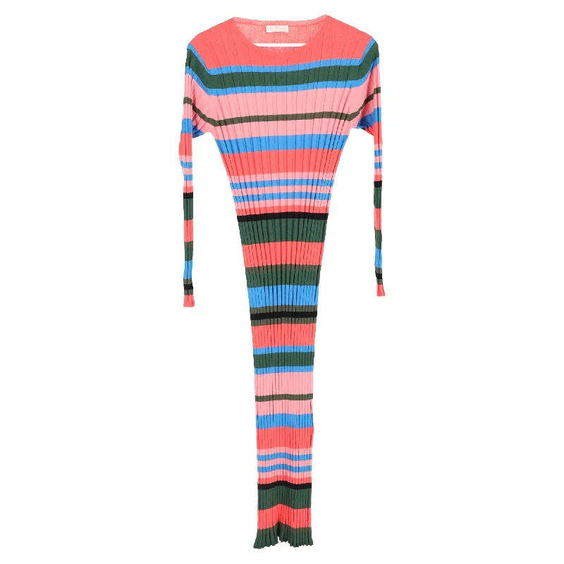 Stine Goya Jeanne Stripe Ribbed Midi Dress in Multicolor Viscose