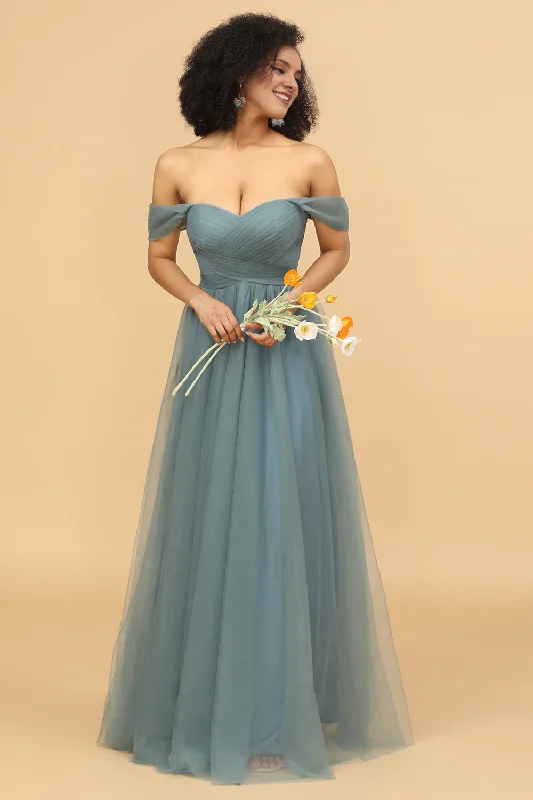 A-line ruffled off shoulder chiffon bridesmaid dress