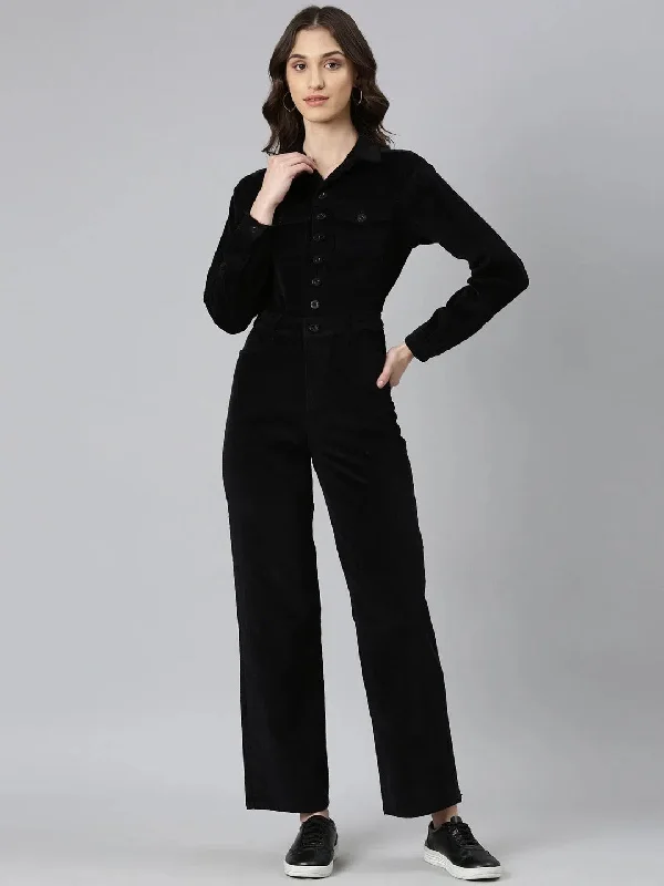 Women Black Solid Jumpsuit-IM-10643-Black