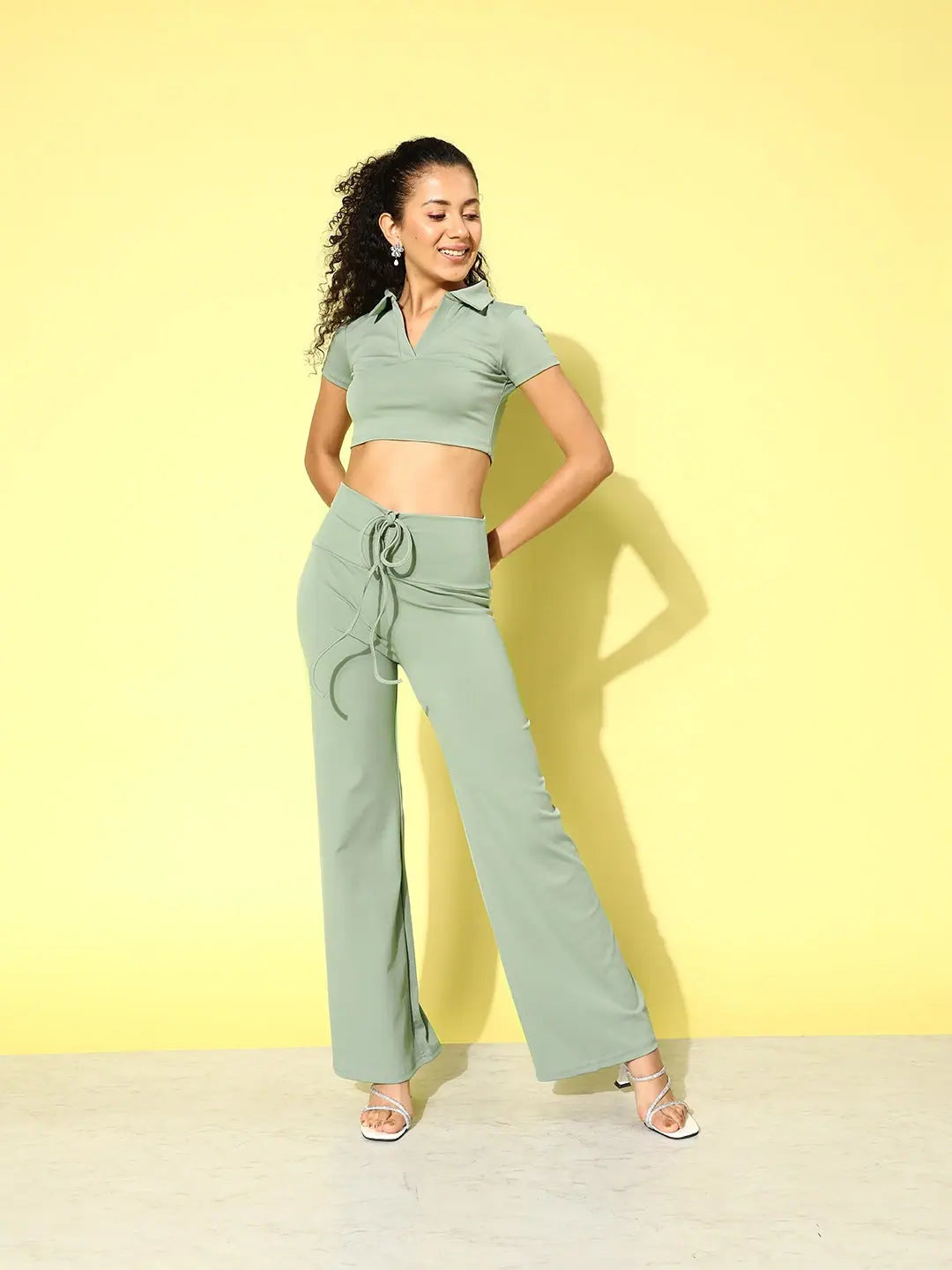 Women Solid Standard Olive Jumpsuits & Sets