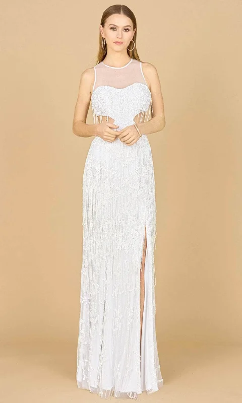 Lara Dresses 51183 - Fringe Embellished One-Sleeve Bridal Dress