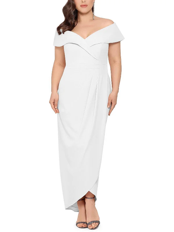 Plus Womens Off-The-Shoulder Maxi Evening Dress