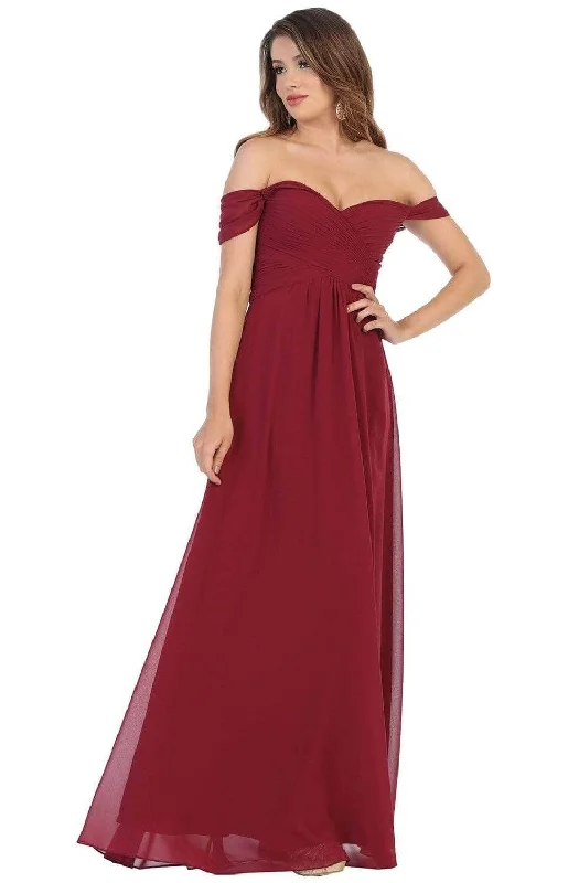 May Queen - MQ1711B Off Shoulder Chiffon A-Line Dress