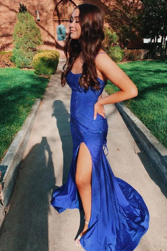 Mermaid Royal Blue Side Slit Long Formal Dress