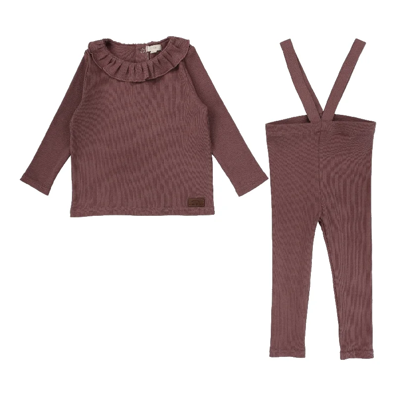 Lil Legs Ribbed Ruffle Collar Set - Dusty Plum