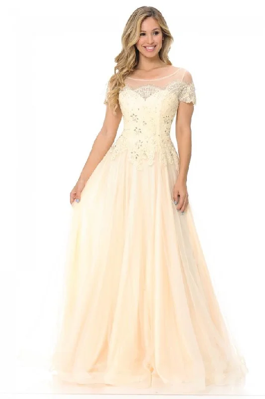 Lenovia - 8125 Beaded Lace Bateau A-line Simple Prom Gown