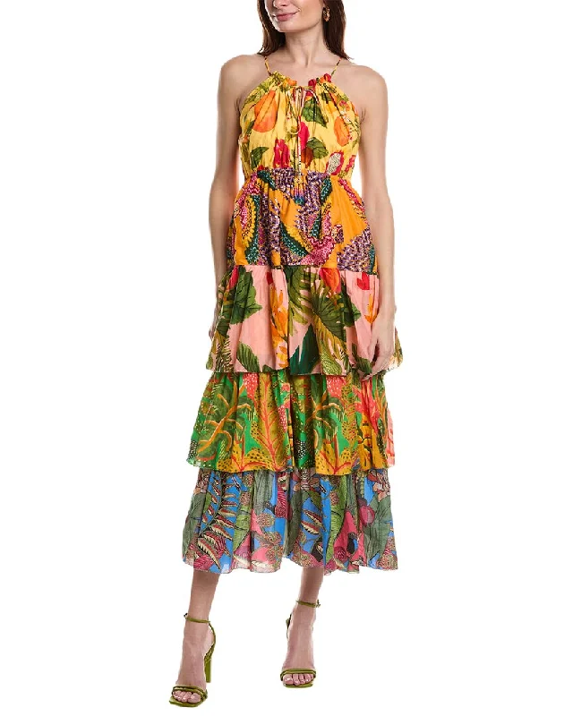 FARM Rio Colorful Mixed Prints Tiered Maxi Dress