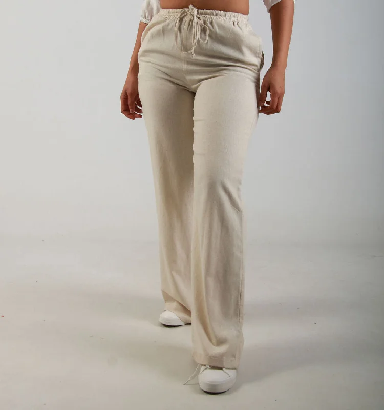 RELAXED WIDE LEG LINEN PANTS – OATMEAL