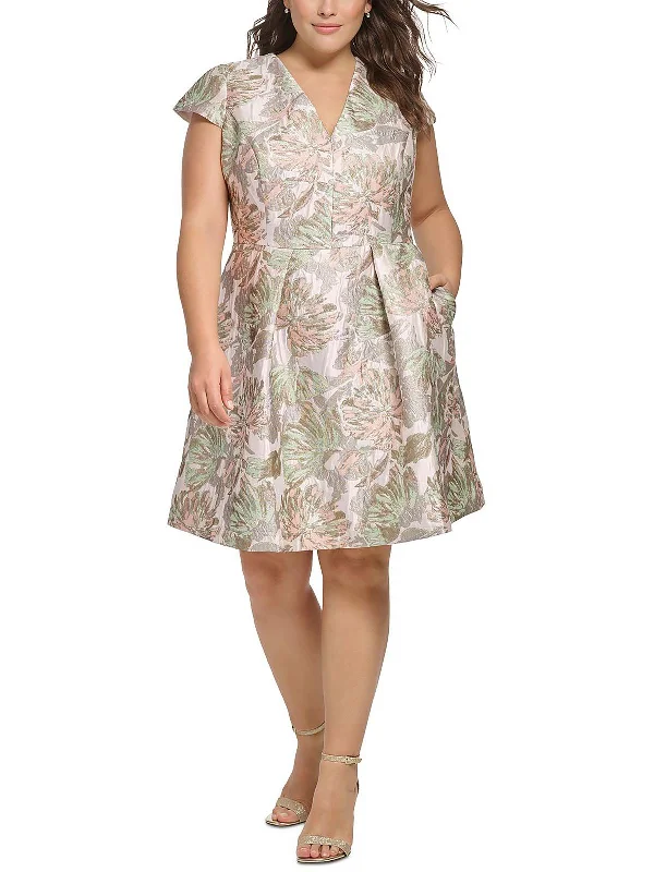 Plus Womens Metallic Short Shift Dress