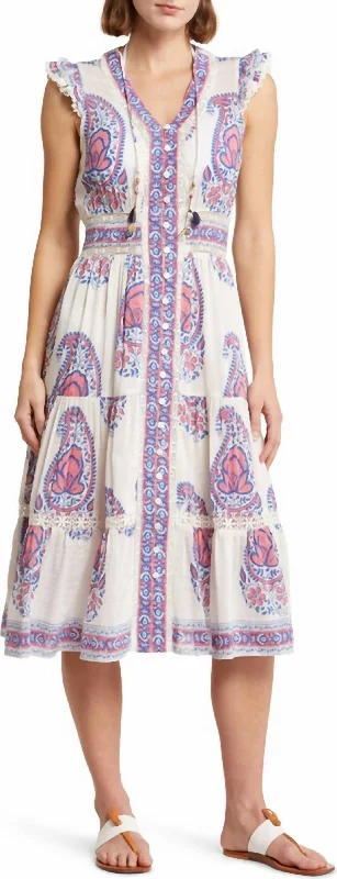 Blake Ruffle Cotton & Silk Cover-Up Midi Dress In Blue Pink Paisley3