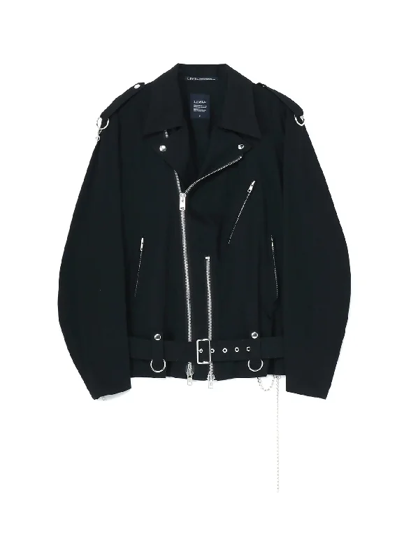 METAL EYELET DENIM BIKER JACKET