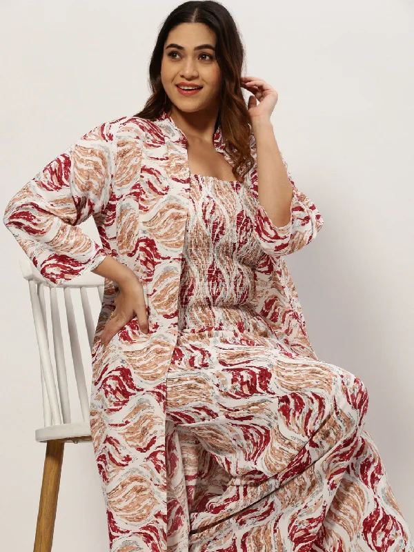 Women Printed Shoulder Straps White Sleeveless Basic Jumpsuit-AE-15784-Whitemaroon