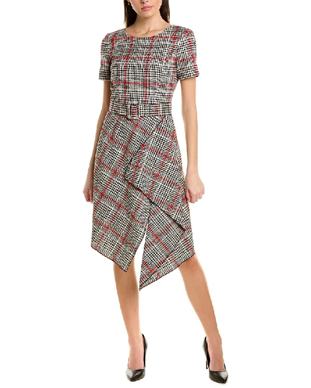 Oscar de la Renta Tartan Tweed Midi Dress