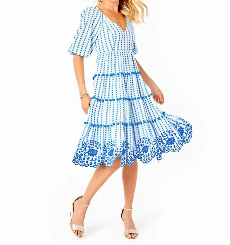 Sidney Midi Dress in Gingham Stripe Jacquard