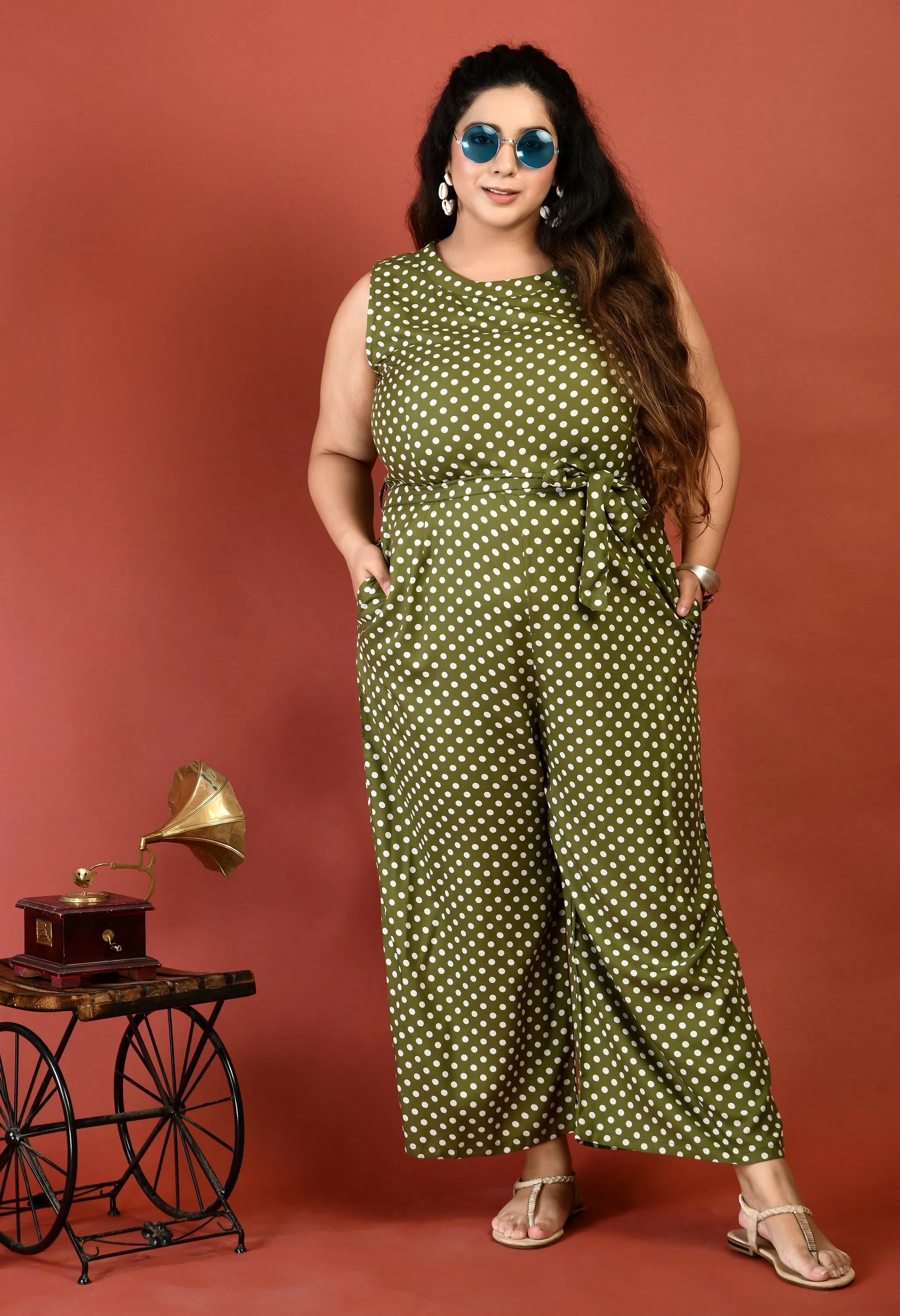 Women Solid Plus Size Green Jumpsuits & Sets