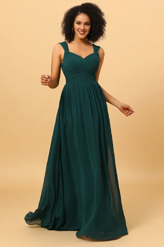 Heart shaped backless pine chiffon bridesmaid dress