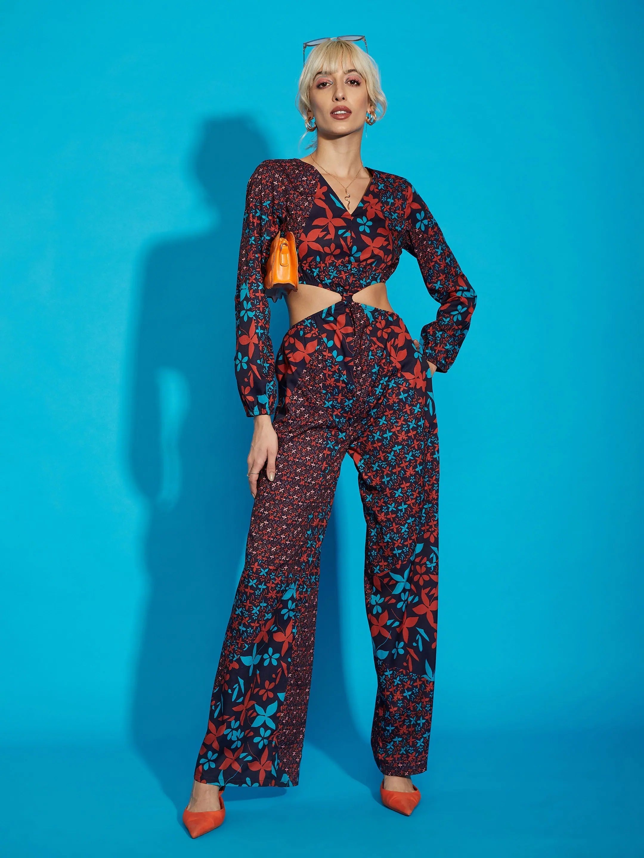 Women Printed Standard Navy Jumpsuits & Sets