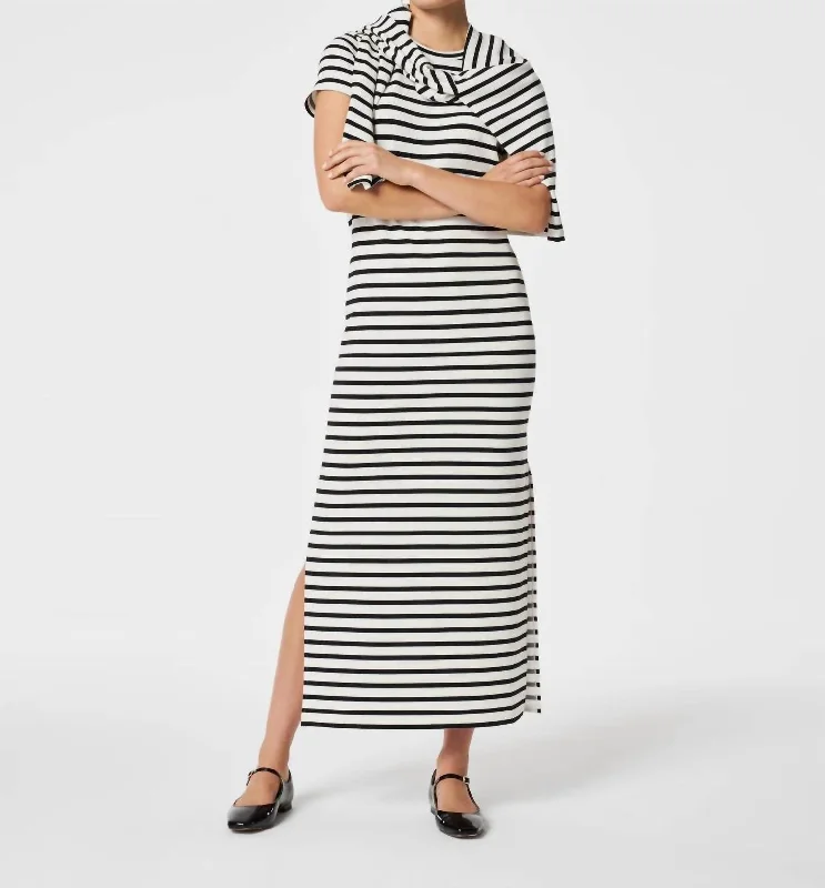 Airessentials Maxi T-Shirt Dress In Very Black Stripe