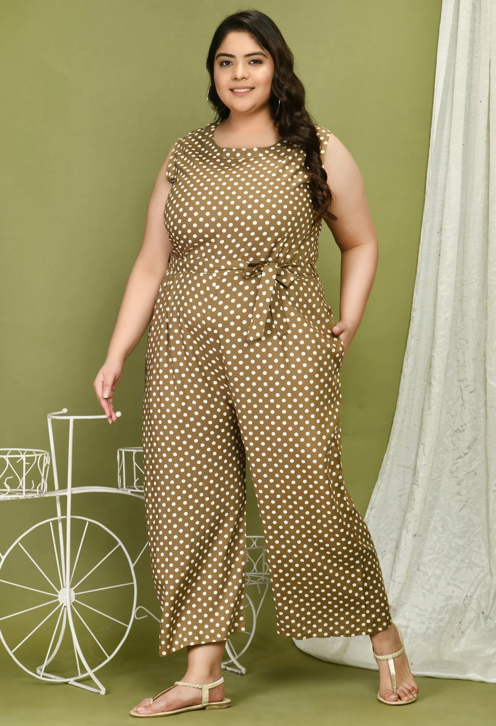 Women Solid Plus Size Beige Jumpsuits & Sets