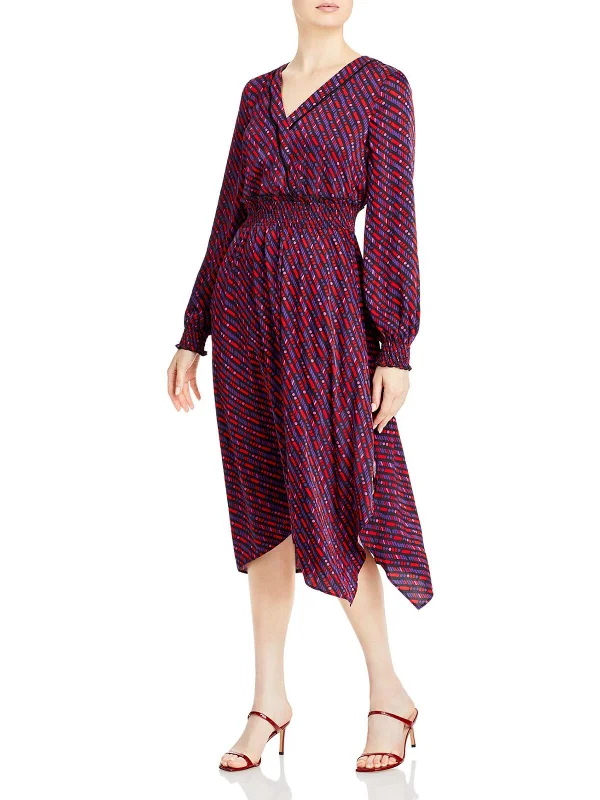 Womens Hammered Crepe Printed Midi Dress