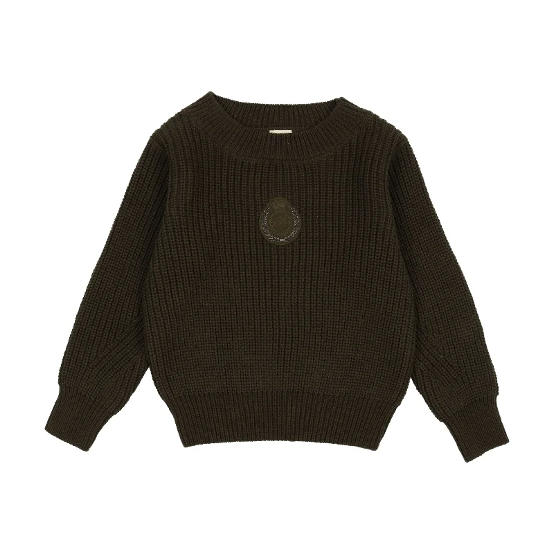 Analogie Chunky Crest Knit Long Sleeve Sweater - Olive