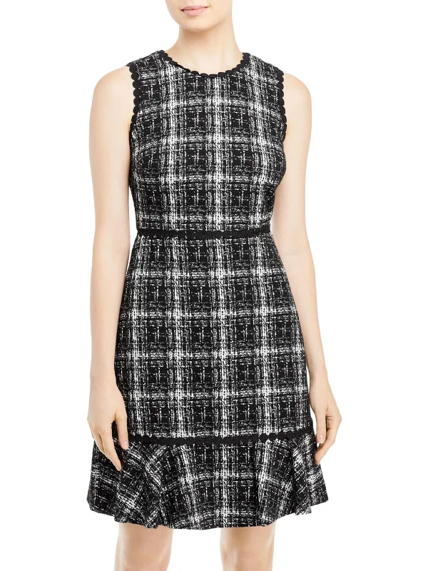 Womens Window Pane Midi Sheath Dress