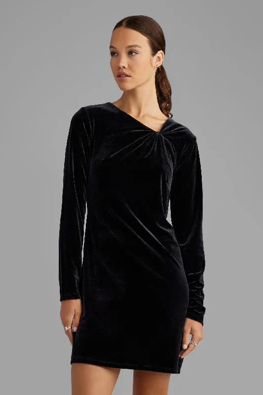 Robe col torsadé coupe ajustée en velours - Femme