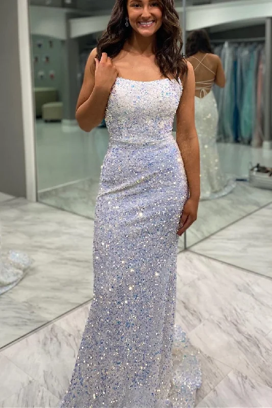 Glitter Mermaid Dark Navy Sequins Long Formal Dress