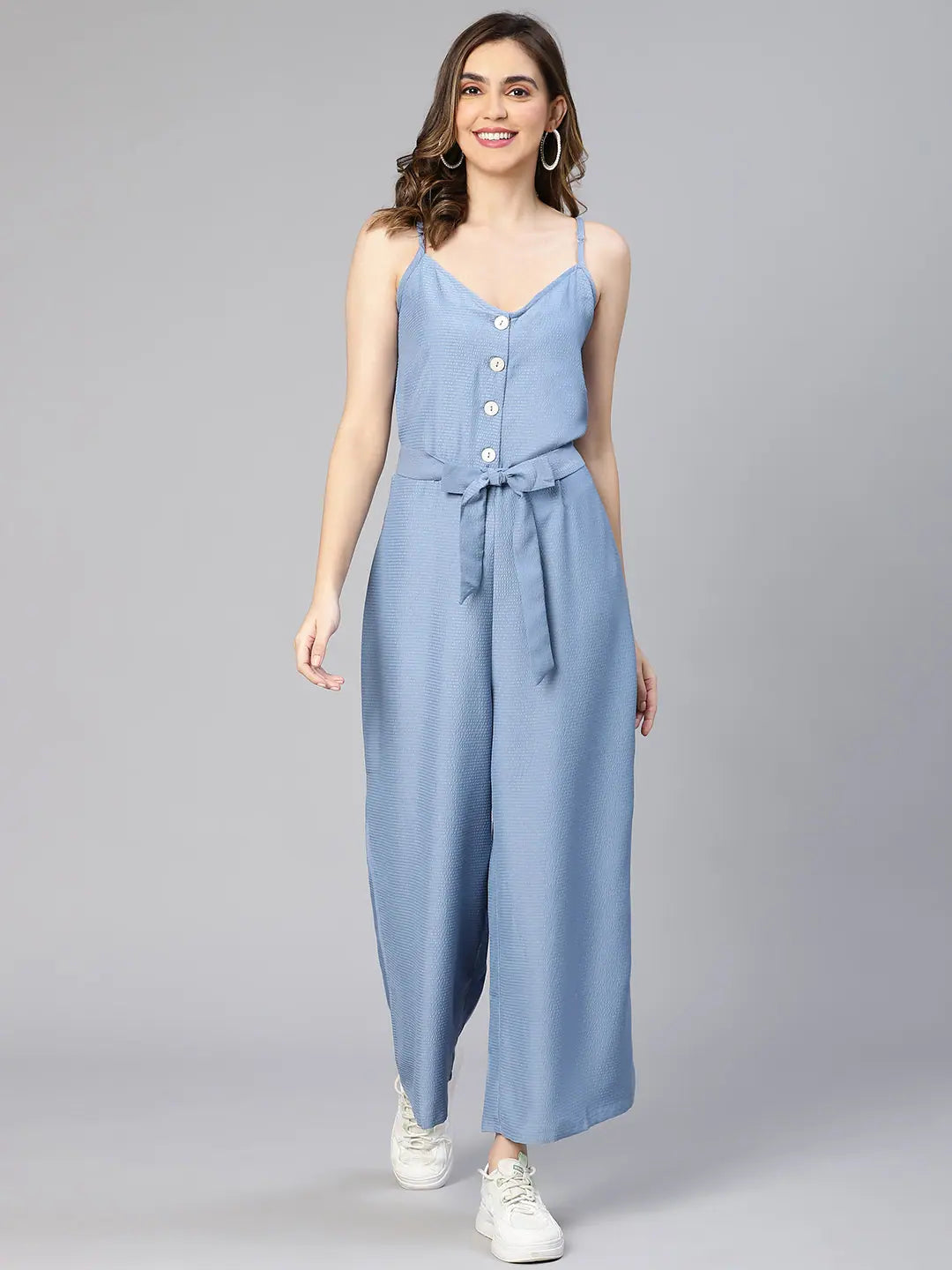 Women Solid Standard Blue Jumpsuits & Sets