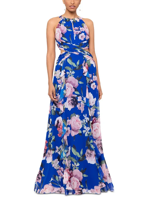 Womens Floral Print Chiffon Maxi Dress