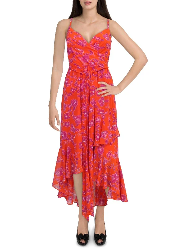 Womens Chiffon Tie Belt Midi Dress