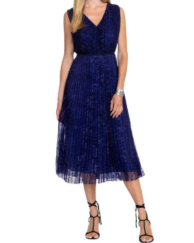 Clario Pleated Midi Dress In Electric Blue