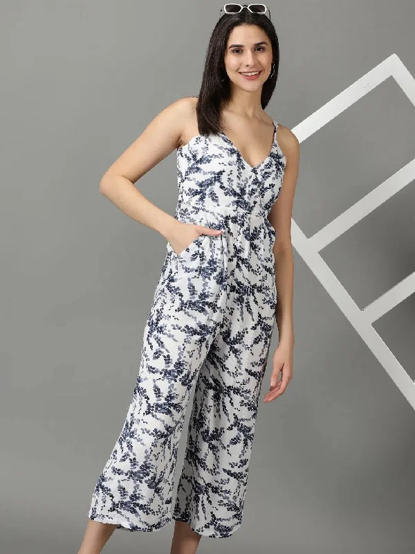 Women's White Printed Jumpsuit-AE-15888-Whitenavyblue