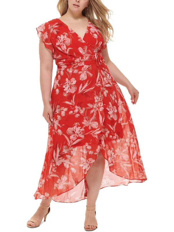 Plus Womens Chiffon Floral Maxi Dress