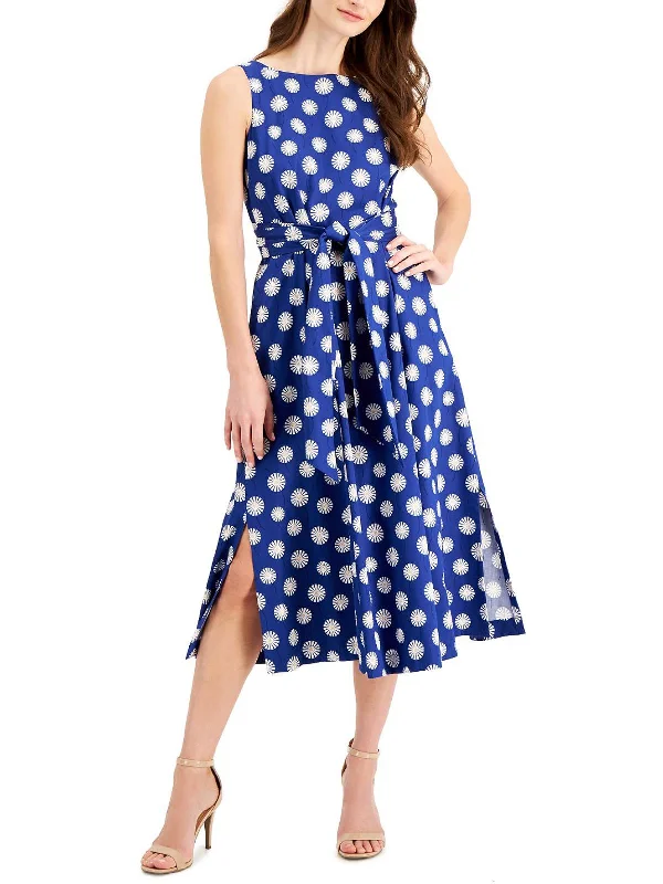 Womens Floral Sleeveless Midi Dress