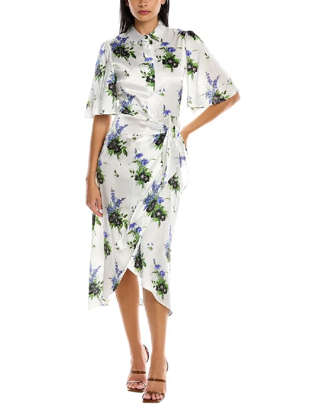 Les Rêveries Flutter Sleeve Silk Midi Dress