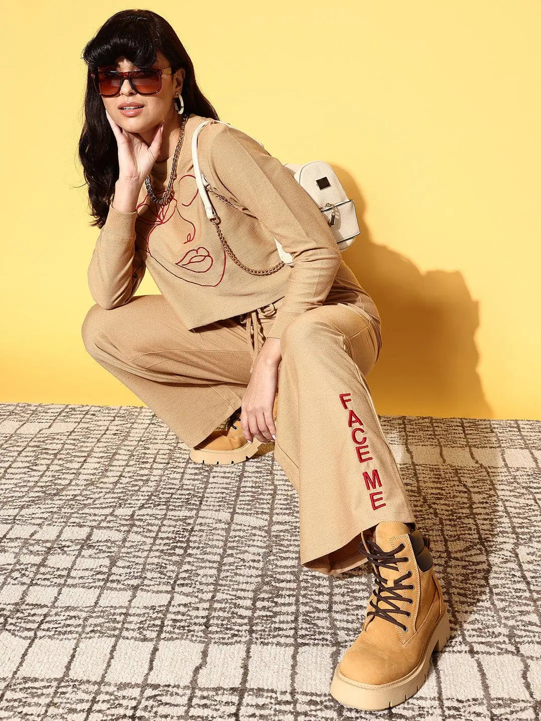 Women Solid Beige Jumpsuits & Sets