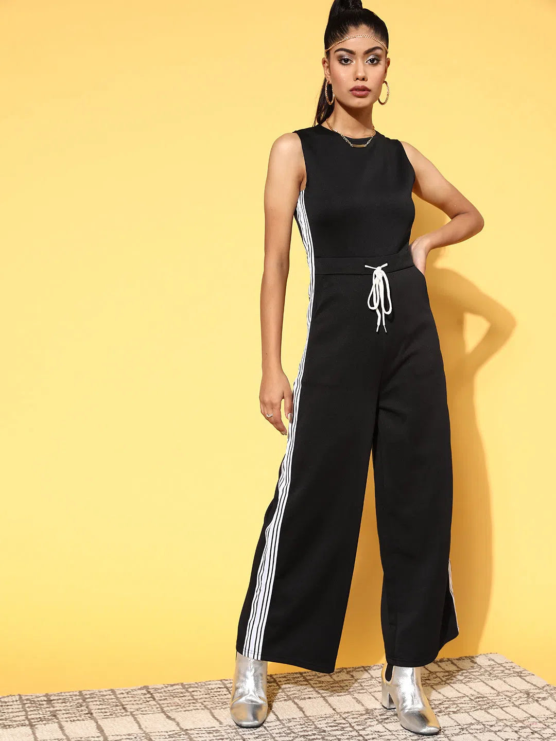 Women Solid Standard Black Jumpsuits & Sets