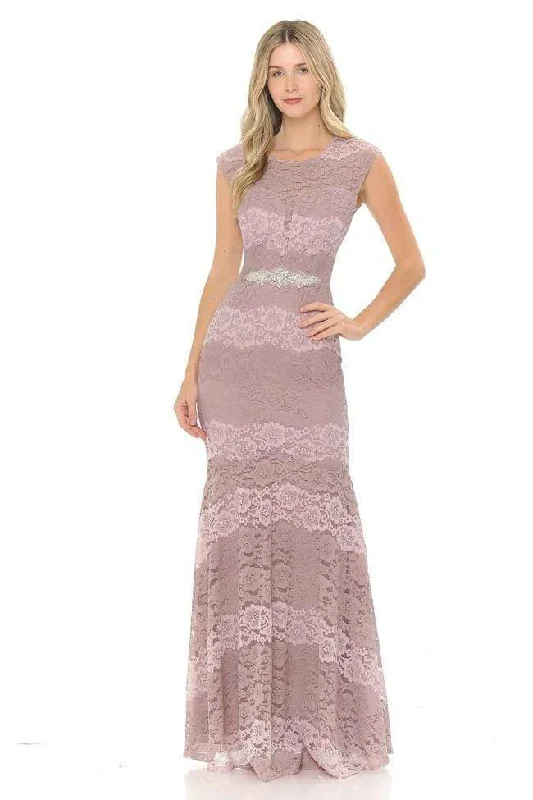 Lenovia - 5221 Sheer Lace Color Block Trumpet Dress