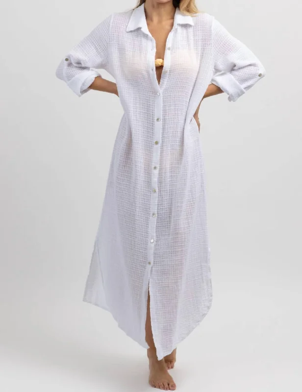 Gauze Maxi Shirt Dress In Bright White